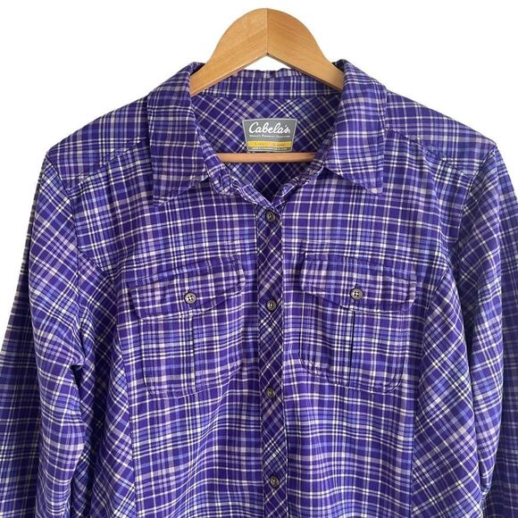 Cabela's Women's Purple and White Checkered Heavier Weight Flannel Shirt - Picture 3 of 5